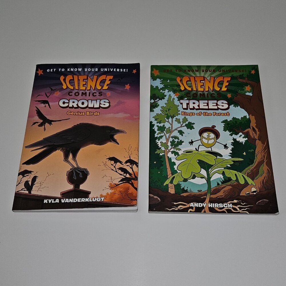 2 Science Comics Paperback Book Lot Crows Genius Birds Trees Forest READ AS IS